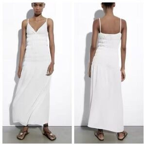NWOT ZARA Draped Knitwear Dress White Maxi, size M